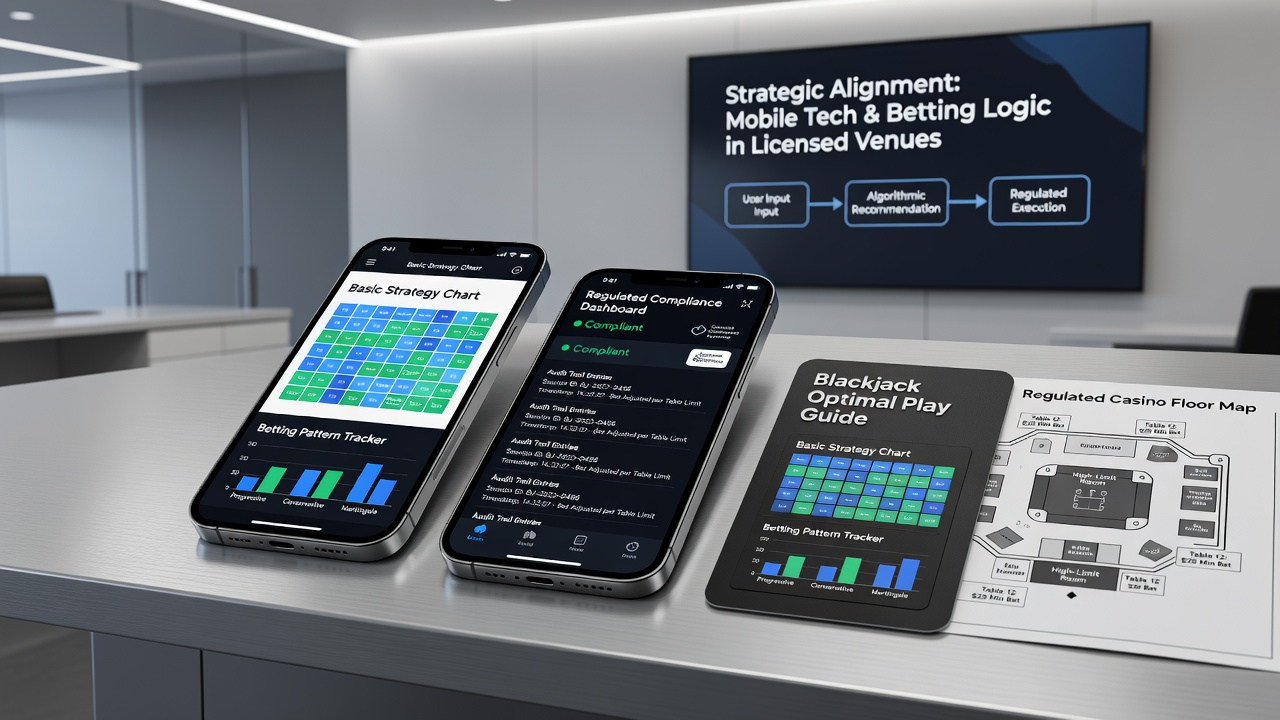 Detailed view of mobile blackjack screen with aligned betting strategy indicators