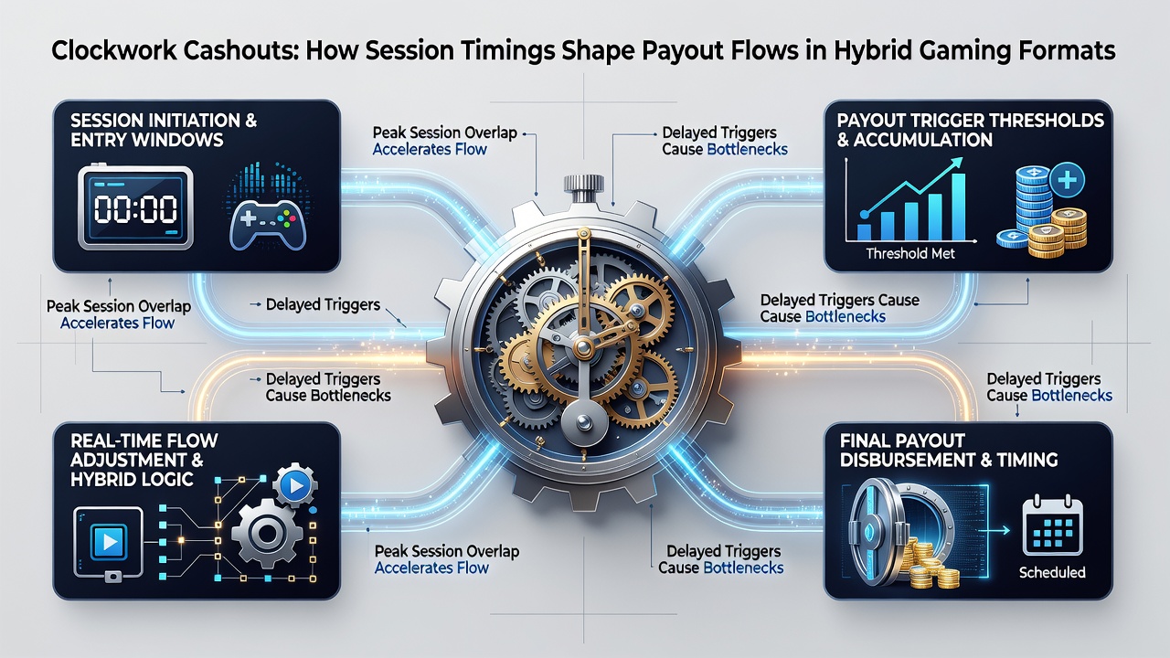 Diagram showing session timeline checkpoints and corresponding payout flow paths in hybrid casino environments